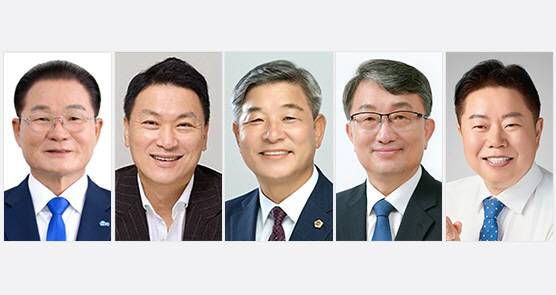 [6·3지방선거 현장을 가다-전남 화순군수]사진은 왼쪽부터 곽행호, 김회수, 문행주, 윤영민, 임지락 예비후보(가나다 順)