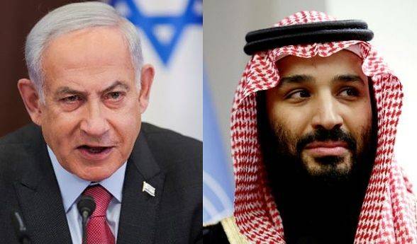 ベニヤミン・ネタニヤフイスラエル首相（左）、ムハンマド・ビン・サルマンサウジアラビア皇太子。ロイター＝ヨンハップニュース