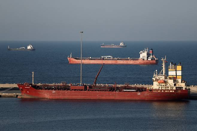A Luojiashan tanker sits anchored in Muscat, as Iran vows to close the Strait of Hormuz, amid the U.S.-Israeli conflict with Iran, in Muscat, Oman on March 7. [REUTERS/YONHAP]