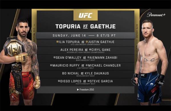 백악관에서 열리는 UFC 250 매치업이 발표됐다. 사진= 중계화면 캡처.