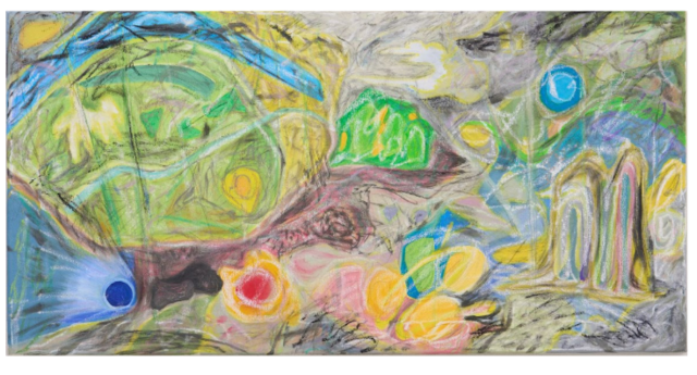 박효신 작가의 ‘꿈의 지도 - 기록된 길’, Oil and color pencil on canvas, 45 x 88 cm 2025.