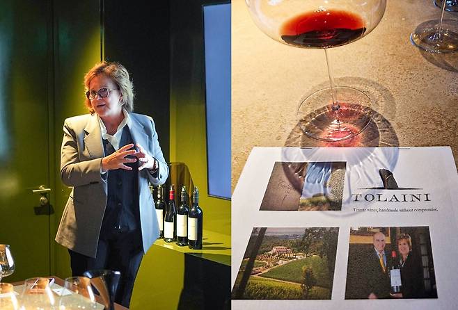 방한한 리아 톨라이니 반빌 ‘톨라이니’ 대표가 ‘하우스 오브 신세계 와인셀러’에서 톨라이니 와인을 소개하고 있다. [신세계 L&B 제공]