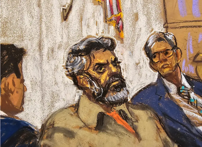 도널드 트럼프 미국 대통령 암살을 모의한 혐의를 받는 이란 연계 테러 용의자 아시프 머천트의 그림 [로이터]