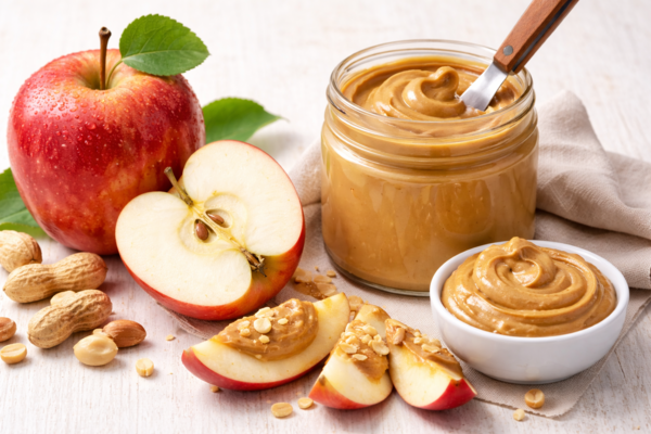 사과의 섬유질과 땅콩버터의 지방이 함께 작용해 소화 속도를 늦추고 포만감을 오래 유지하는 데 도움을 줄 수 있다 (출처: AI 이미지 생성)