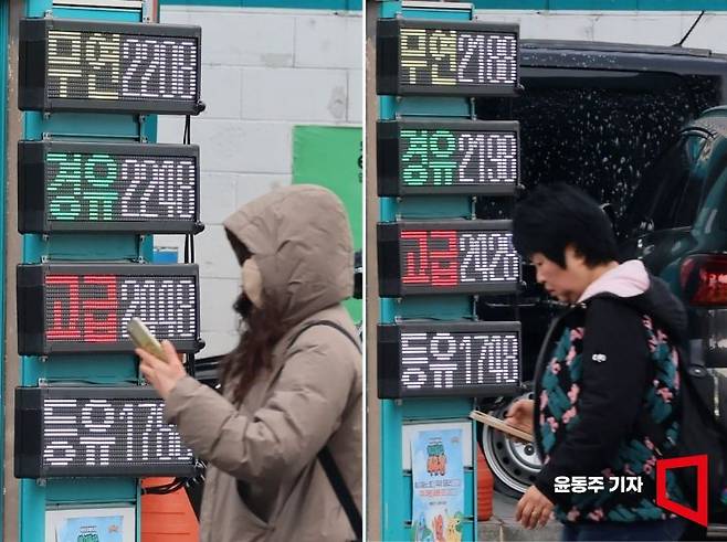 미국과 이란 전쟁 여파로 국제 유가가 상승하고 있는 가운데 국내 주유소 기름값도 매일 상승하고 있다. 서울 중구의 한 주유소에 5일(오른쪽사진)에 비해 하루만인 6일 휘발유는 20원, 경유는 50원 오른 가격이 표시되어 있다. 2026.03.06 윤동주 기자