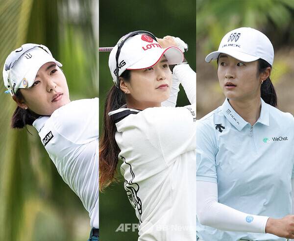 2026년 미국여자프로골프(LPGA) 투어 '아시안 스윙' 블루베이 LPGA 우승을 차지한 한국의 이미향 프로, 함께 우승 경쟁한 최혜진 프로, 중국의 류위. 사진제공=ⓒAFPBBNews = News1 (사진을 무단으로 사용하지 마십시오.)