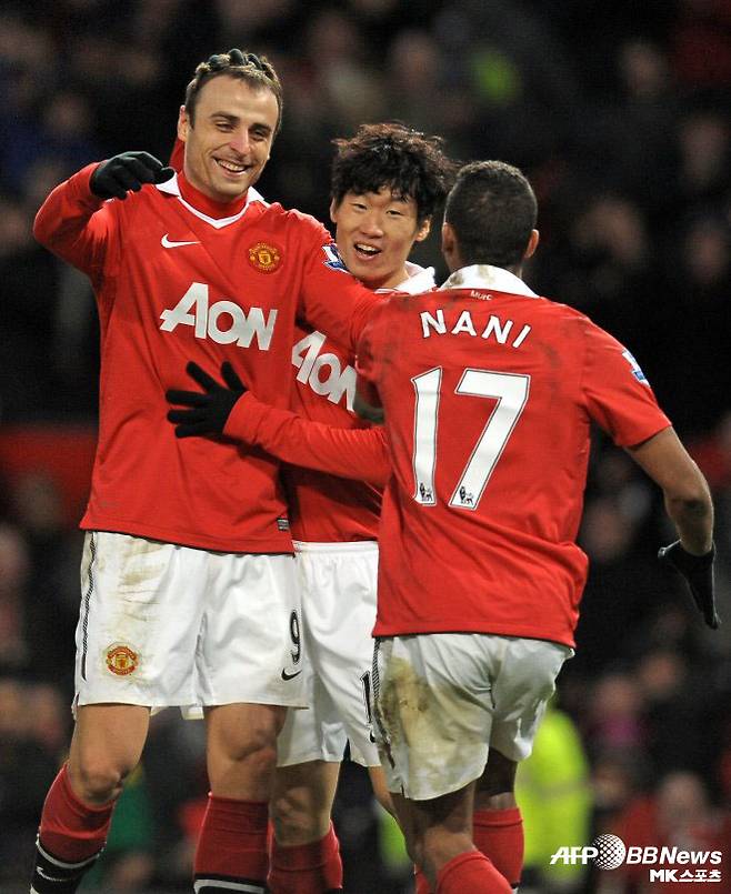 맨유에서 함께 뛰었던 베르바토프(사진 맨 왼쪽), 박지성, 루이스 나니. 사진=AFPBBNews=News1