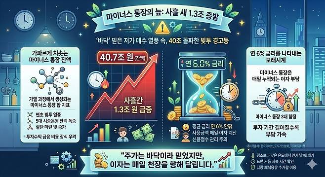 마이너스 통장의 늪: 사흘 새 1.3조 증발. 제미나이 생성 그래픽