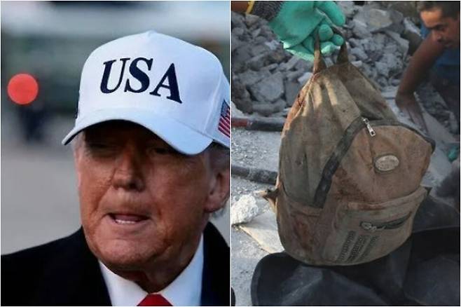 (왼쪽) 도널드 트럼프 미국 대통령이 지난 1월 18일(현지시각) 미국의 그린란드 확보에 협조하지 않는 국가에 관세를 부과할 수 있다고 경고하고 있다. 로이터 연합뉴스 (오른쪽) 지난달 28일 공습을 받고 건물이 무너진 이란 미나브시 소재 한 초등학교에서 구조 작업이 진행되고 있다. 미나브/로이터 연합뉴스