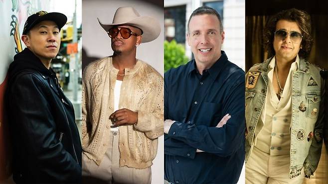 [서울=뉴시스] 왼쪽부터 MC 진, 니요(Ne-Yo), 조나단 서빈(Jonathan Serbin), 소누 니감(Sonu Nigam). (사진 = 퍼시픽 뮤직 그룹(Pacific Music Group) 제공) 2026.03.10. photo@newsis.com *재판매 및 DB 금지