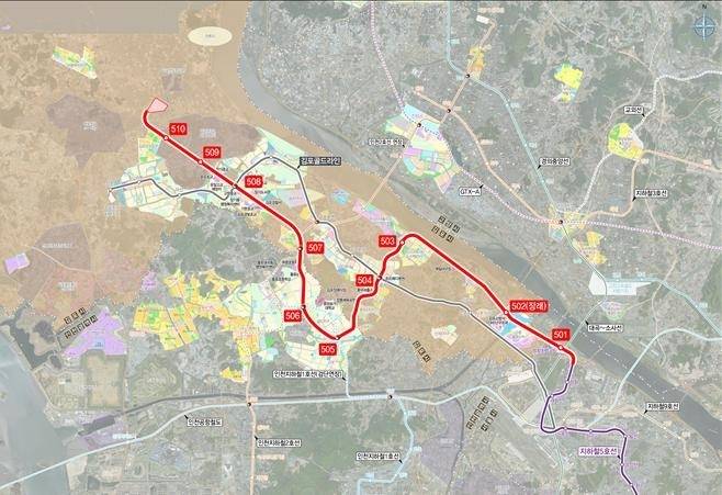 서울5호선 김포검단연장선 노선도. 인천시 제공