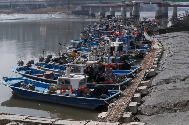 9일 인천 소래포구의 한 부둣가에 어선들이 줄이어 정박해 있다. 인천=황동건 기자