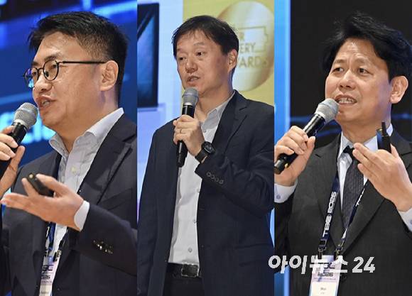 왼쪽부터 김제영 LG에너지솔루션 CTO, 주용락 삼성SDI 연구소장, 박기수 SK온 미래기술원장[사진=곽영래 기자]