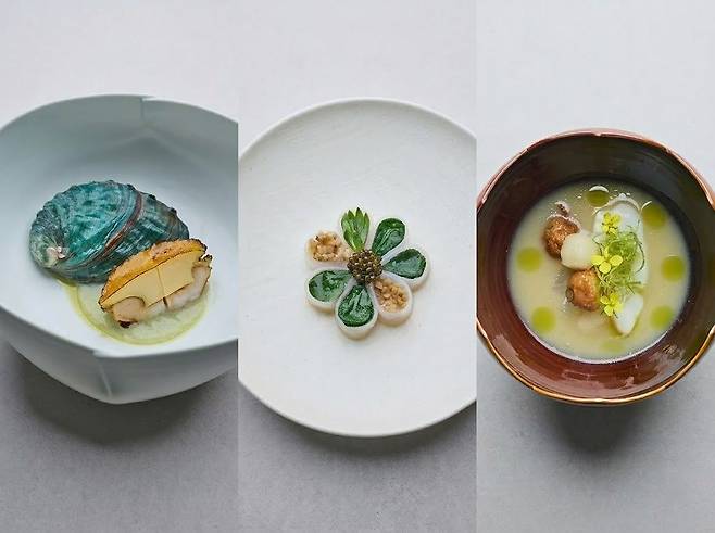 중심요리. 사진 왼쪽부터 전복선, 탕평채,대구찜 사진 가온소사이어티