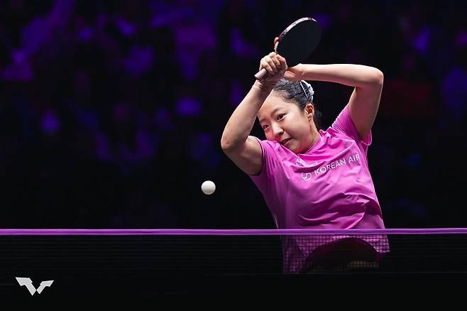 WTT 챔피언스 충칭에 나선 신유빈의 경기 장면 [WTT 인스타그램 캡처. 재판매 및 DB 금지]