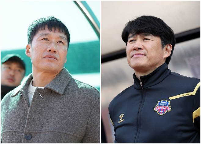 프로축구 K리그2 수원 삼성의 이정효(사진 왼쪽) 감독과 수원FC의 박건하 감독.