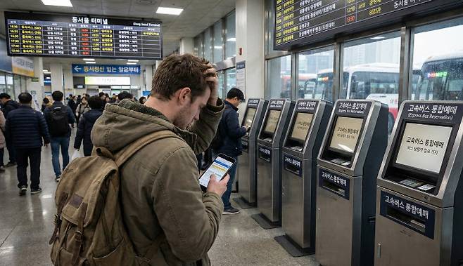 터미널에서 버스를 예매하는 외국인 이미지 (사진=AI생성 이미지)