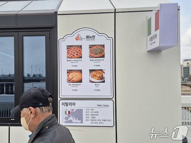 울산 시민들이 12일 울산교 세계음식문화관에서 이탈리아 음식점 앞을 지나가고 있다.2026.3.12/뉴스1ⓒ 뉴스1 박정현 기자