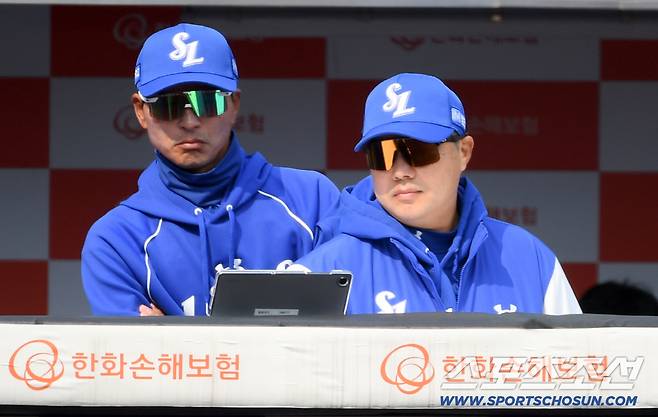 12일 대전한화생명볼파크에서 열린 KBO리그 한화 이글스와 삼성 라이온즈의 시범경기. 삼성 박진만 감독이 생각에 잠겨 있다. 대전=박재만 기자 pjm@sportschosun.com/2026.03.12/