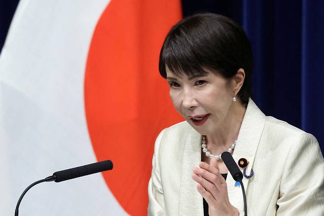다카이치 사나에 일본 총리가 지난달 18일 일본 도쿄 총리실에서 열린 기자회견에서 발언하고 있다. [로이터]