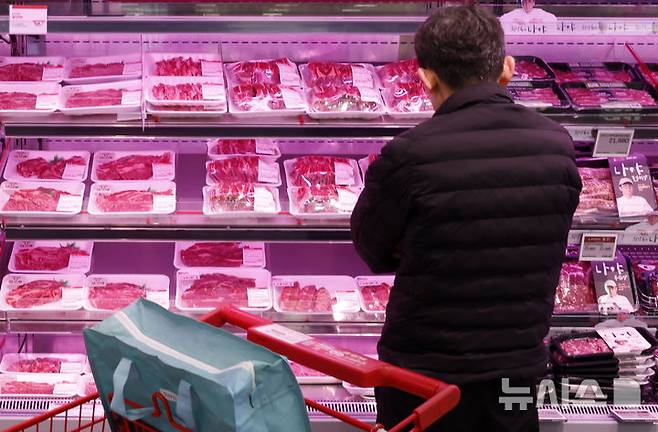 [서울=뉴시스] 김혜진 기자 = 서울 시내 한 대형마트에서 한 시민이 장을 보고 있는 모습. 2026.03.06. jini@newsis.com