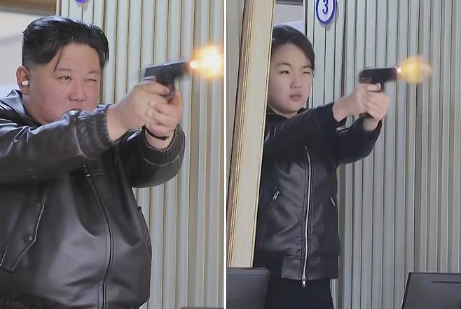 김정은 북한 국무위원장이 11일 제2경제위원회 산하 중요군수공장을 찾아 신형 권총을 사격하고 있다.&nbsp;조선중앙TV·뉴시스