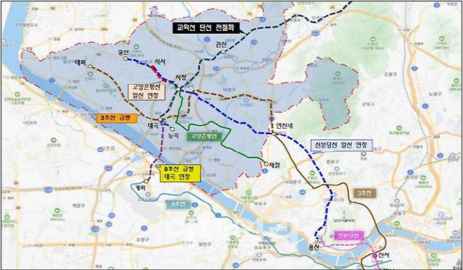 제5차 국가철도망 구축계획 및 대도시권 광역교통 시행계획 건의 노선.(지도=고양특례시)