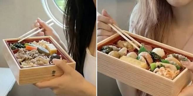 제니가 선택한 도시락(왼쪽)과 로제가 선택한 도시락. 사진=블랙핑크 소셜미디어