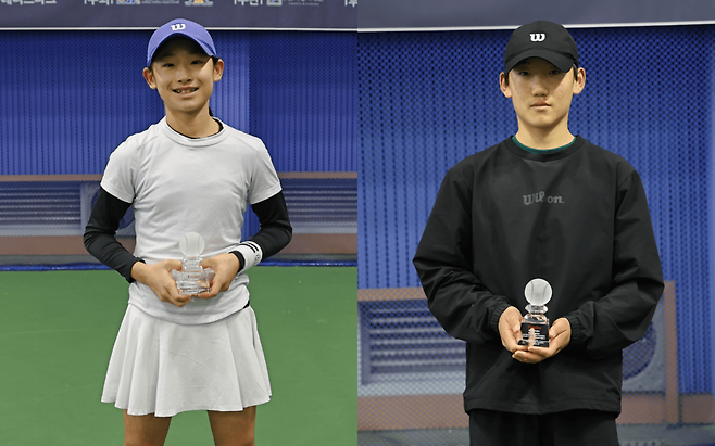 2차 대회 여자단식 준우승자 최윤설과 남자단식 준우승자 서찬명