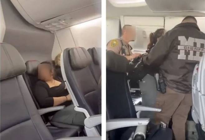 아메리칸 항공 기내에서 헤드폰을 착용하지 않은 채 노래를 듣다가 제지당하자 난동을 부리던 승객. 사진 X 캡처 *재판매 및 DB 금지