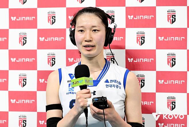 경기 후 인터뷰하는 현대건설의 나현수 [한국배구연맹 제공. 재판매 및 DB 금지]