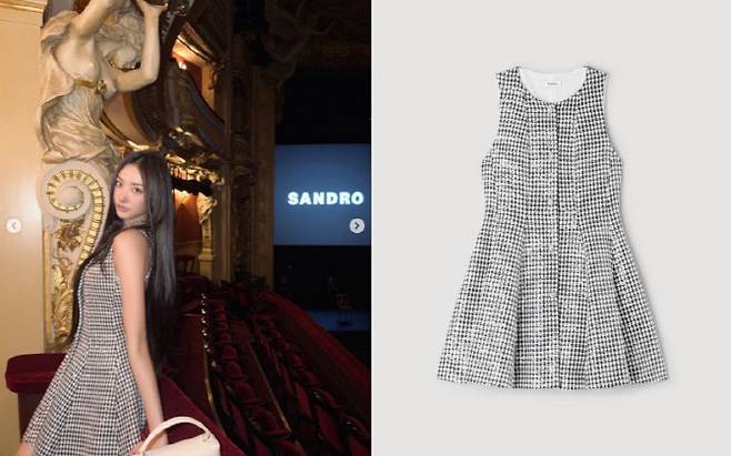 미야오 가원이 산드로 제품을 착용한 모습 (사진=미야오 인스타그램SSF샵 상품페이지 캡처)