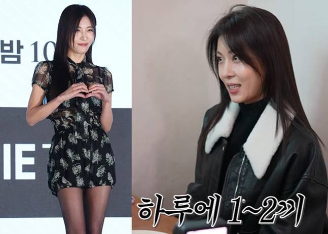 10일 드라마 '클라이맥스' 제작발표회(왼쪽)에 참석한 하지원은 식단으로 마른 몸매를 완성했다고 밝혔다. 사진=연합뉴스, 유튜브 채널 '인생84'