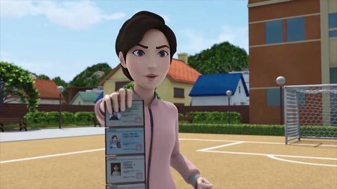 2014년 아동 애니메이션 '헬로카봇'의 주인공 차탄의 엄마인 전다해 여사. 전업주부임에도 온갖 자격증 500개를 보유한 수퍼우먼인데, 실제 당시 정부등록제로 대폭 완화해 급증한 민간자격증 시장을 풍자했다. /헬로카봇