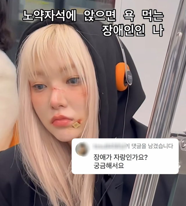 ▲지하철 교통약자석에 앉은 모델 장보람 씨 영상에 달린 댓글ⓒ인스타그램 갈무리