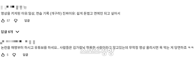 유튜브 ‘garamonly’ 댓글 창 캡처.