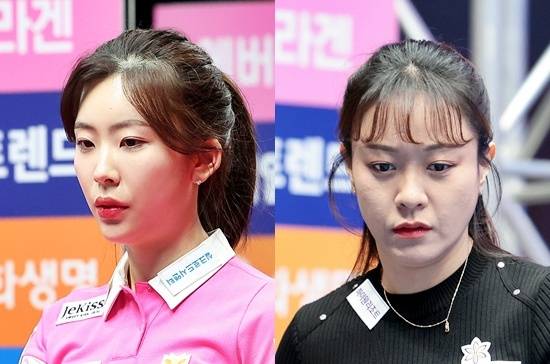 31일 경기도 고양 킨텍스PBA스타디움에서 열린 ‘25/26 웰컴저축은행 LPBA챔피언십’ 4강전에서 정수빈(왼쪽)과 임경진이 나란히 승리를 거두며 결승서 격돌한다. 두 선수 모두 첫 우승에 도전한다. (사진=PBA)