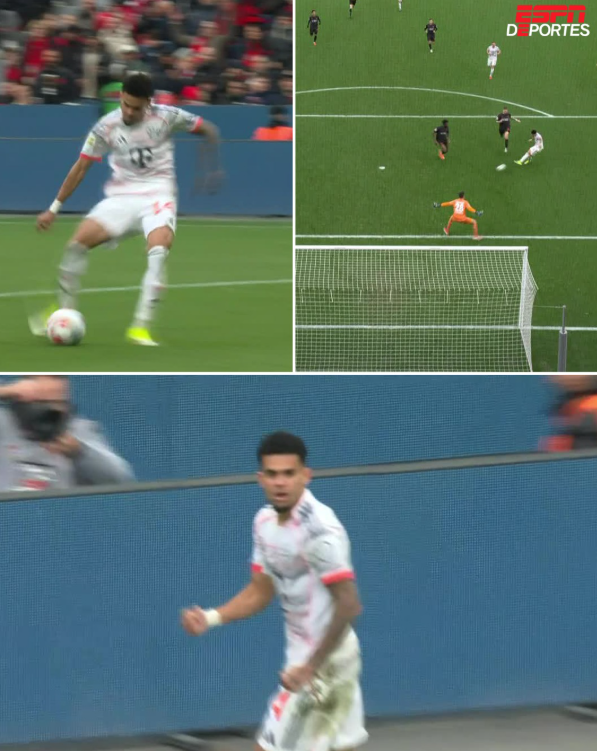 14일, 바이에른 뮌헨의 루이스 디아스가 레버쿠젠 상대로 득점을 만들었다. ESPN Deportes