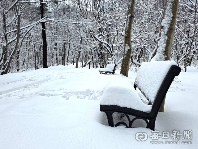 등산로에 설치된 벤치에는 눈이 30cm 가량 쌓여있었다.조준호 기자