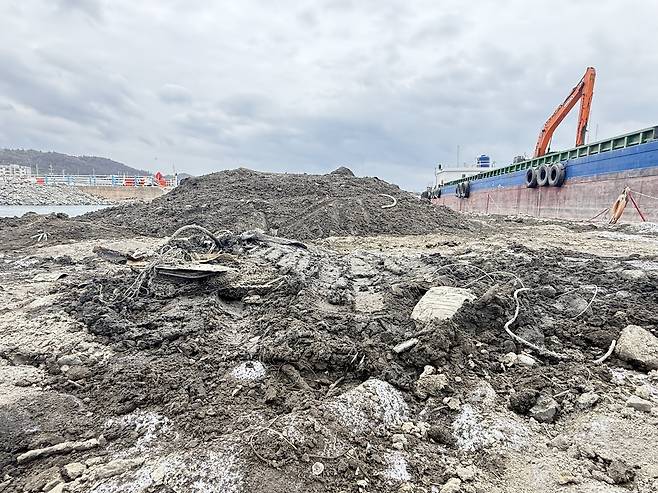 지난해 11월 8일 찾은 포항시 남구 호미곶면 대보항 일대에서 진행 중인 호미곶항 정비공사 현장.