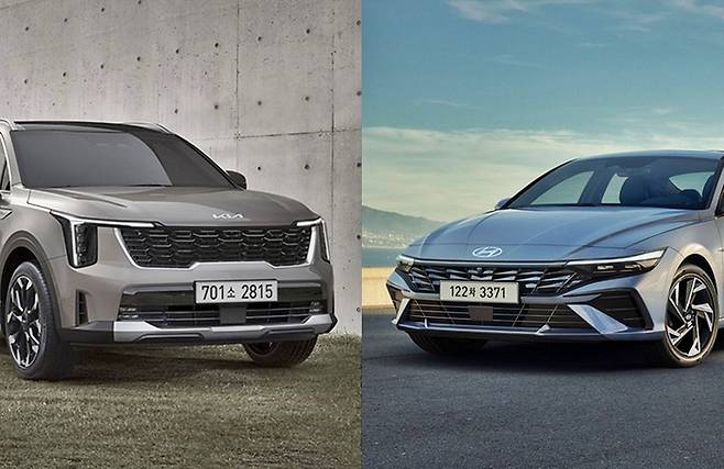 쏘렌토와 아반떼 [사진출처=기아, 현대차/편집=최기성 매경 디지털뉴스룸 기자]