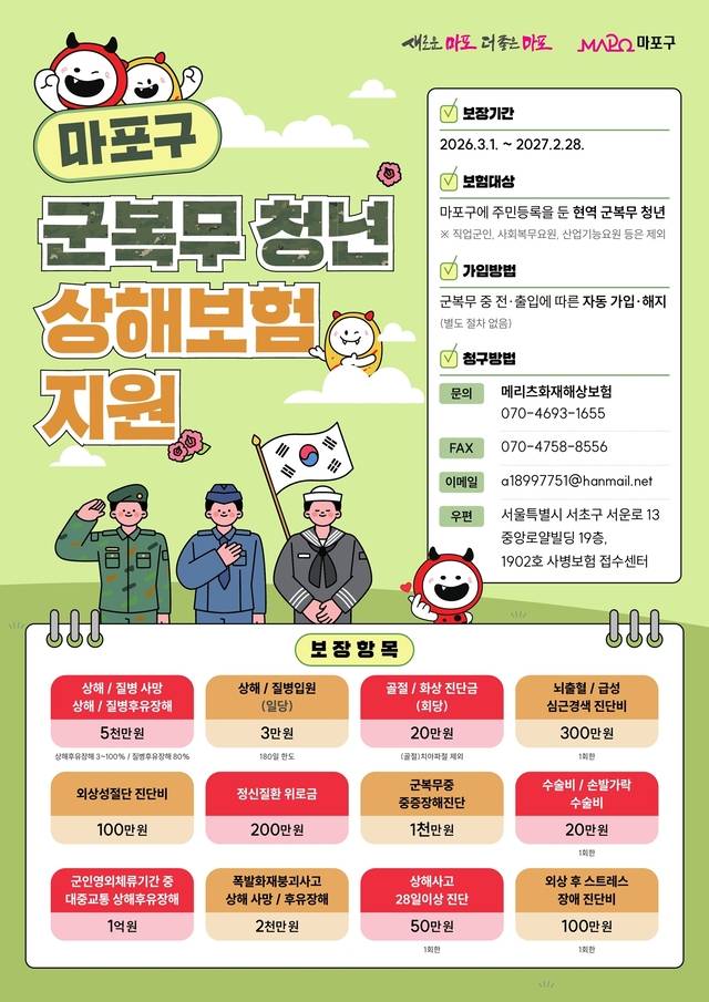 마포구 군복무 청년 상해보험 지원 포스터. 마포구청 제공