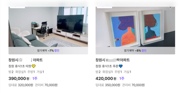 단기임대 거래터 누리집에서 볼 수 있는 창원지역 아파트 매물. /누리집 갈무리
