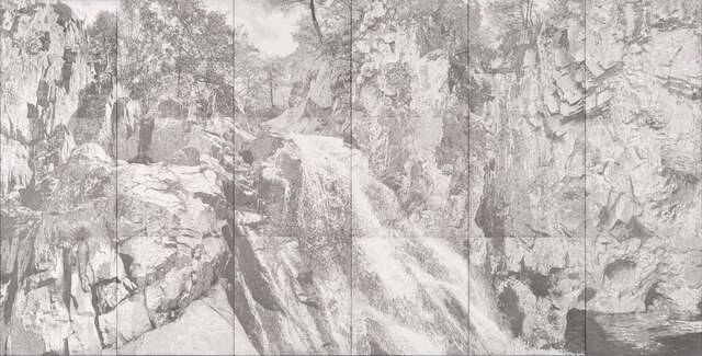 정용국 작, '끝없는 세계', 한지에 수묵,180x360cm. 2025