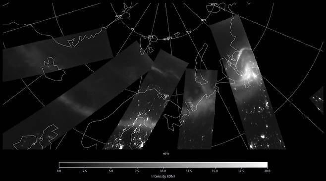 로키츠에서 본 오로라 고리의 모습. 2026년 2월 14일 지자기 폭풍 당시 확보한 영상으로 사진 오른쪽의 밝은 부분이 오로라.(우주청 제공)