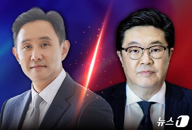 최윤범 고려아연 회장(왼쪽)과 김병주 MBK파트너스 김병주 회장. ⓒ 뉴스1 양혜림 디자이너
