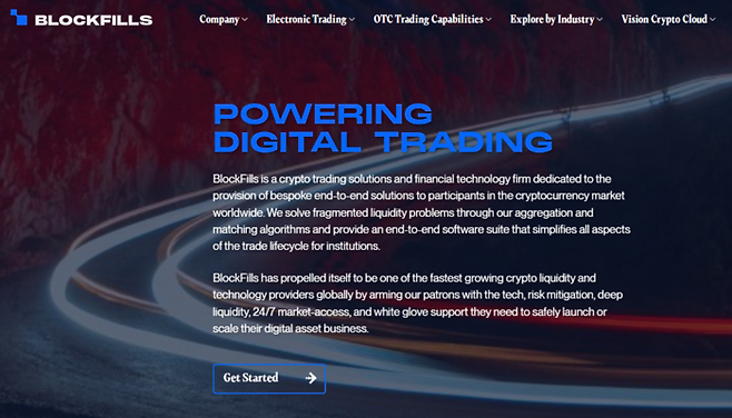 가상자산 브로커리지 플랫폼 블록필스의 공식 홈페이지 메인 화면. 계속되는 유동성 위기를 극복하지 못하고 결국 미국 법원에 파산 보호를 신청했다. [출처=블록필스]