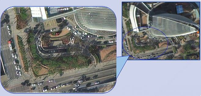 아리랑 7호가 롯데월드타워 주변 도로를 촬영한 사진. 도로 위 차량이 선명히 찍혔다. /사진=한국항공우주연구원