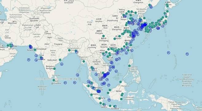 시노코 선박위치. 홈페이지 갈무리