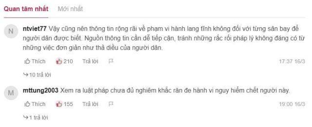 무인항공기 침투에 분개하는 시민들 [사진=vnexpress 댓글 갈무리]